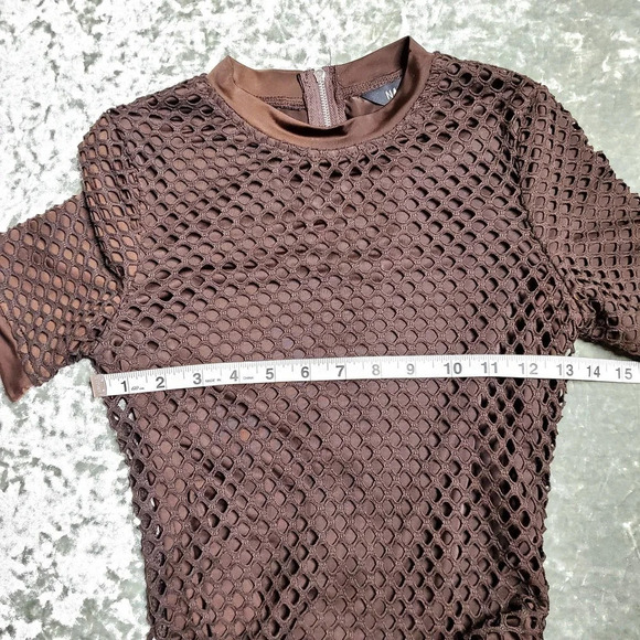 ASOS Naanaa Brown Mesh Bodycon Midi Dress - Picture 5 of 7